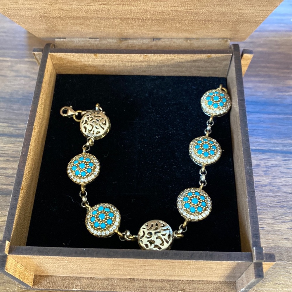 Silver 925 Flower Aquamarine Bracelet evil eye